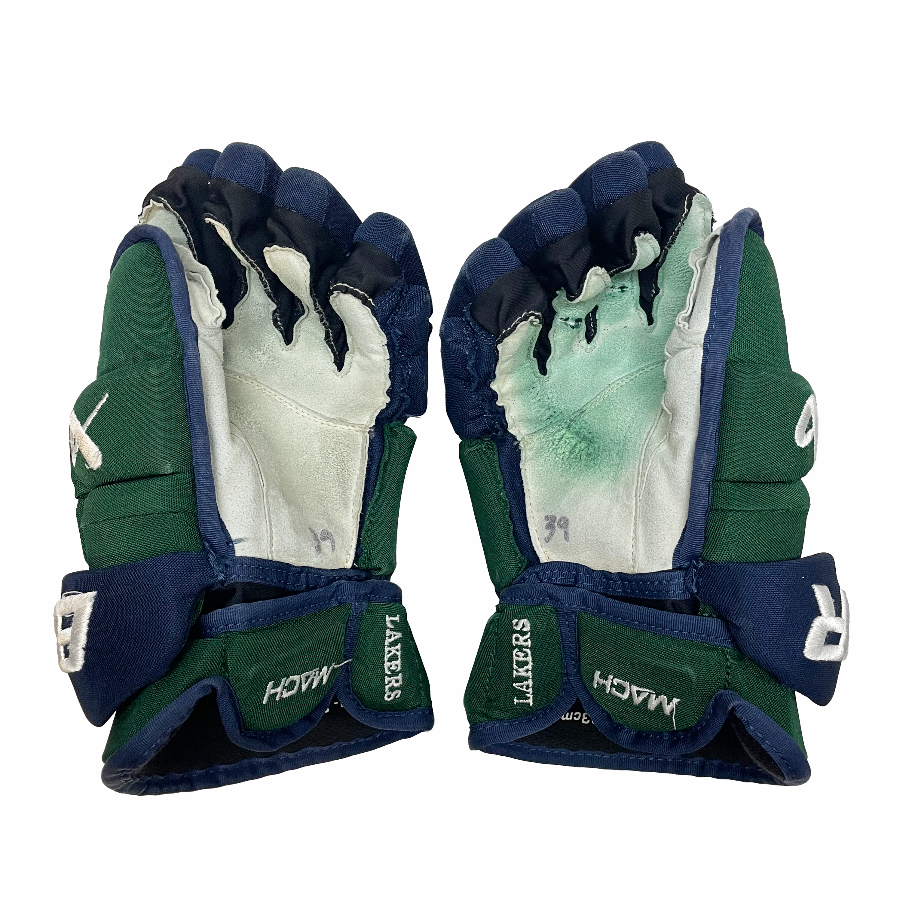 Bauer Supreme Mach - Gants de hockey Pro Stock d'occasion (vert/bleu marine)